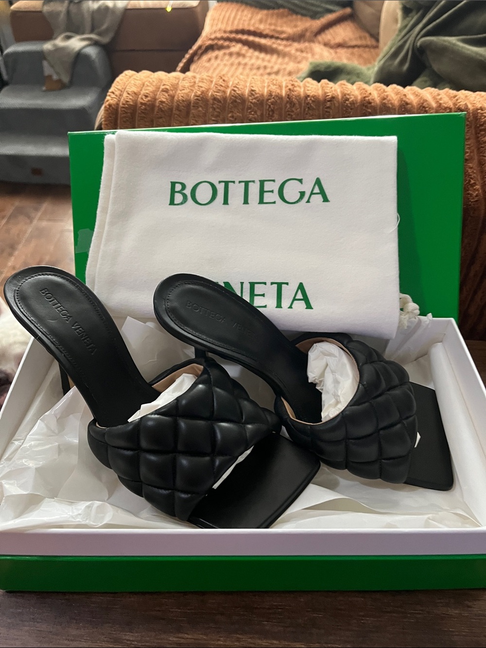 Bottega Veneta Black Padded Leather Slide Mules